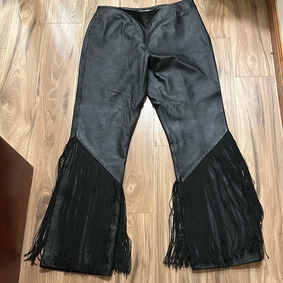 Black leather pants with fringe. Lew Magram pigskin pants - Picture 1 of 14